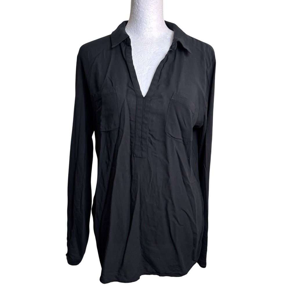 Grayson Black Silk Blend Liquid Drape Slouchy Utility Popover Blouse *READ
